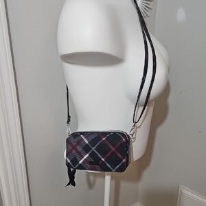 Vera Bradley All In One RFID Black and Red Plaid Crossbody Bag